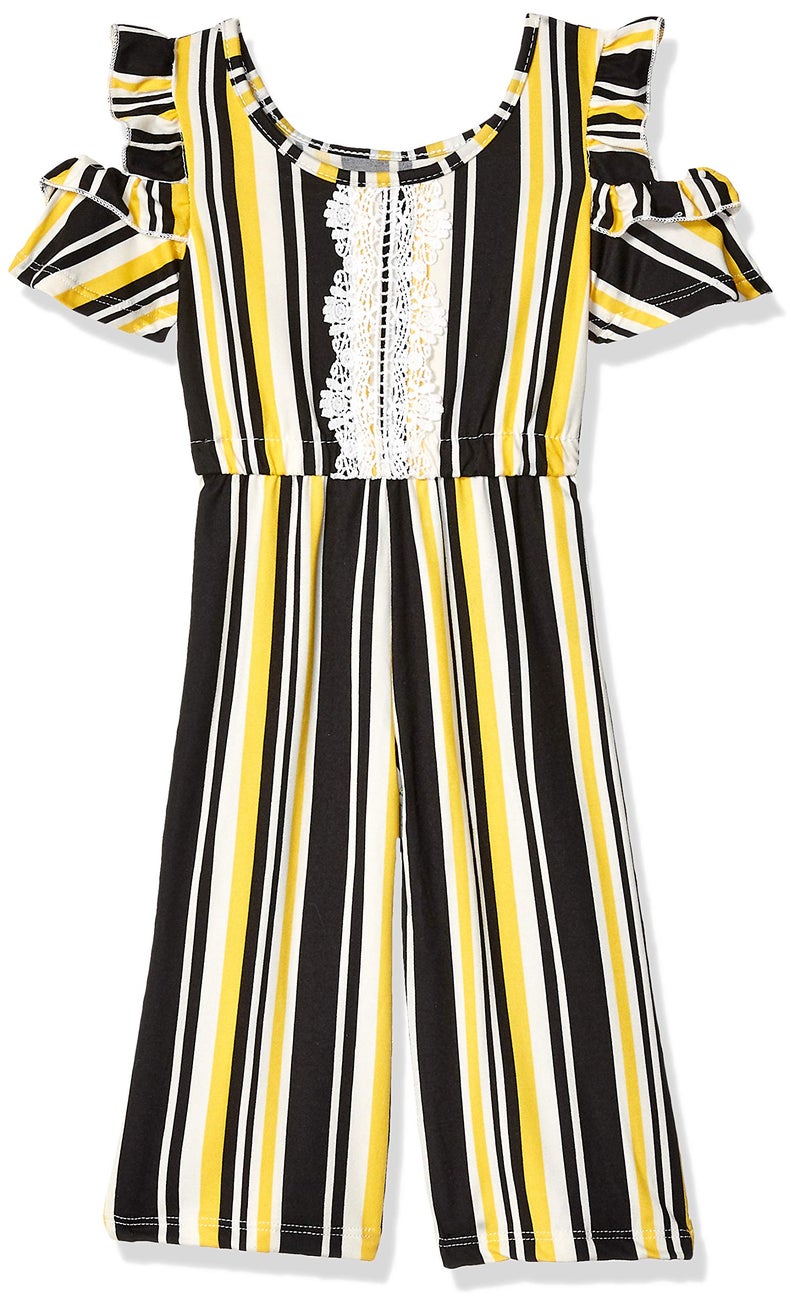 One Step Up Girls' Little Knit Jumpsuit, Black Stripe, 4 - Image 4