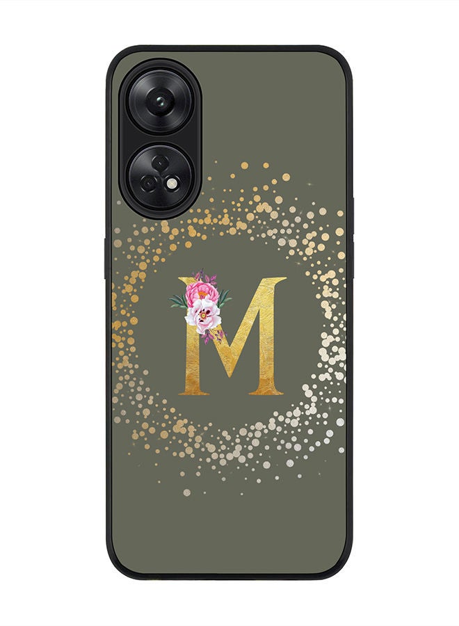 Stylizedd Rugged Black edge case for Reno 8T 4G Slim fit Soft Case Flexible Rubber Edges Anti Drop TPU Gel Thin Cover - Custom Monogram Initial Letter Floral Pattern Alphabet - M (Olive Green) - Image 1