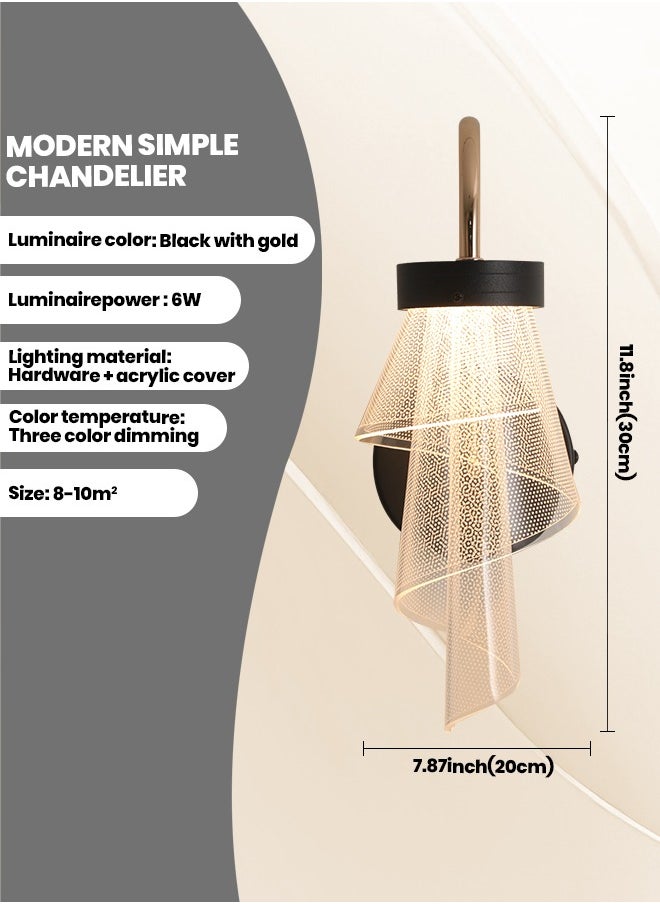 YATAI LIGHTING مصابيح حائط LED سوداء، مصابيح حائط حديثة، مصابيح حائط سلكية، إضاءة حائطية، ديكور بجانب السرير، تركيبات إضاءة مثبتة على الحائط لغرفة المعيشة، غرفة النوم، الرواق، 6 وات (أسود-ذهبي)  - Image 2