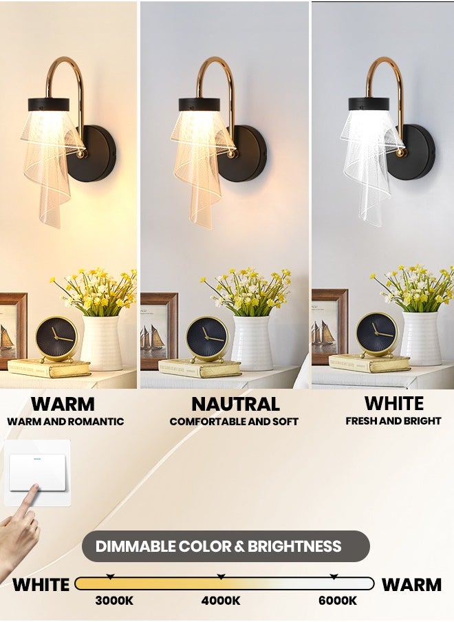YATAI LIGHTING مصابيح حائط LED سوداء، مصابيح حائط حديثة، مصابيح حائط سلكية، إضاءة حائطية، ديكور بجانب السرير، تركيبات إضاءة مثبتة على الحائط لغرفة المعيشة، غرفة النوم، الرواق، 6 وات (أسود-ذهبي)  - Image 3