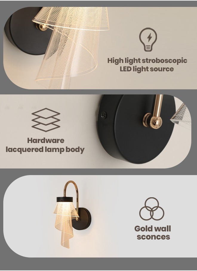 YATAI LIGHTING مصابيح حائط LED سوداء، مصابيح حائط حديثة، مصابيح حائط سلكية، إضاءة حائطية، ديكور بجانب السرير، تركيبات إضاءة مثبتة على الحائط لغرفة المعيشة، غرفة النوم، الرواق، 6 وات (أسود-ذهبي)  - Image 4