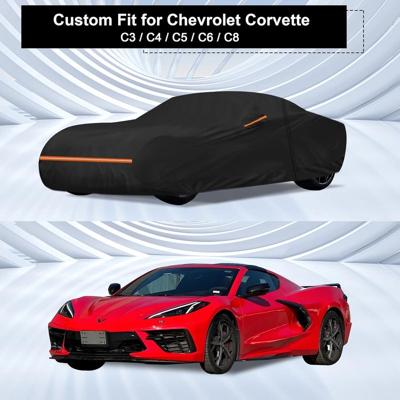 Amooca Car Covers Custom Fit for Chevrolet Corvette C3 C4 C5 C6 C8 Waterproof Sun-Proof All Weather for Automobiles Snow Cover 420D with Door Zipper Cotton Lining - Image 2