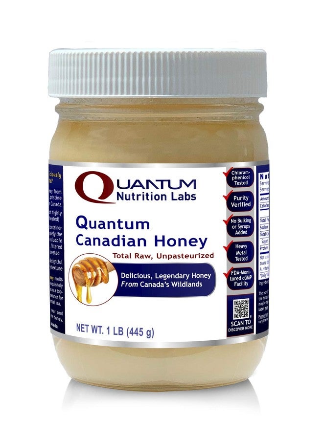 Quantum Nutrition Labs Canadian Honey - Raw Honey, Pure Honey, Raw Unpasteurized Honey, Unfiltered, 100% Pure, Sugar-Free, Unprocessed Wildflower Honey - 1 lb Jar - Image 1
