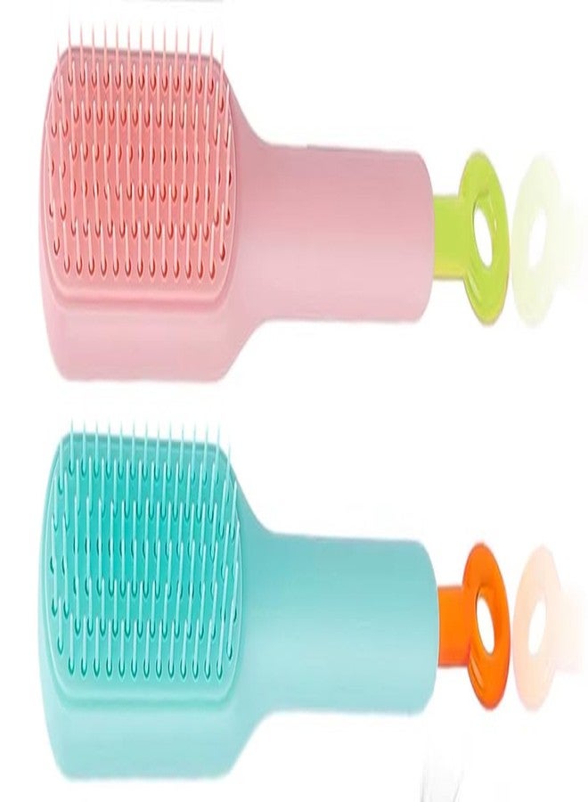 Ronsaali Self Cleaning Hair comb | light weight | Handy | Stylish | 2 Nos. (Pink & Blue) - Image 1