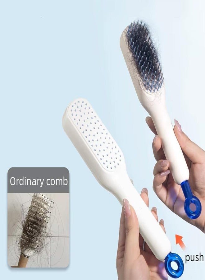 Ronsaali Self Cleaning Hair comb | light weight | Handy | Stylish | 2 Nos. (Pink & Blue) - Image 2