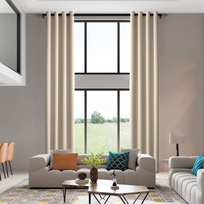 BLACKOUT EXTRA LONG CURTAIN 168 INCHES LONG FOR LIVING ROOM GROMMET TOP 14FT LENGTH 2 STORY DRAPE FOR HIGH CEILING BEDROOM 1 PANEL BEIGE CREAM 50 W X 168 L