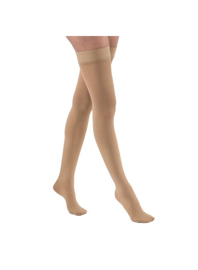 JOBST جوارب ضغط 20-30 مم زئبقي، عالية الفخذ مع حزام سيليكون، بيج، كبير - Image 1