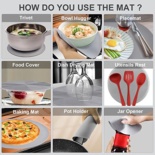 AIDACOM 2 in 1, Aidacom Microwave Place Mat & Food Cover- Mat as Bowl Holder, for Splatter Guard, Multi-use: Silicone Trivet, Pot Holders, Drying, Baking, Utensils Rest for Kitchen Counter, Grey - Image 3