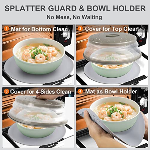 AIDACOM 2 in 1, Aidacom Microwave Place Mat & Food Cover- Mat as Bowl Holder, for Splatter Guard, Multi-use: Silicone Trivet, Pot Holders, Drying, Baking, Utensils Rest for Kitchen Counter, Grey - Image 2