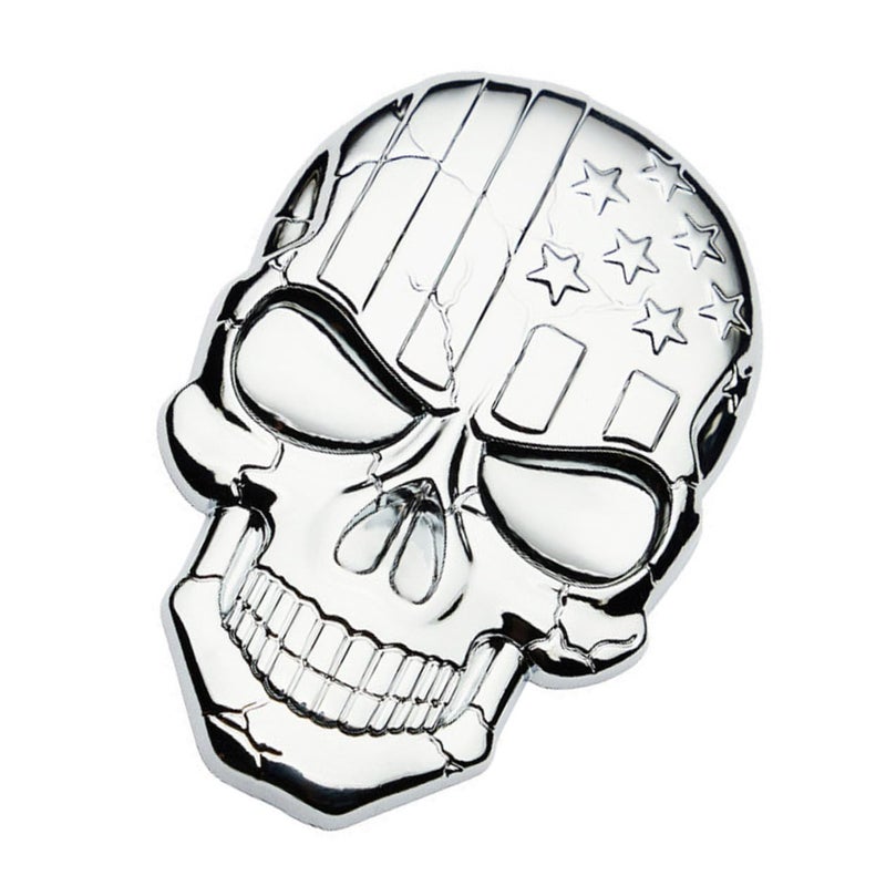 3D Zinc Alloy Skull Car Emblem USA Flag Design Silver Exterior Accessory For Trucks And Cars - Image 2