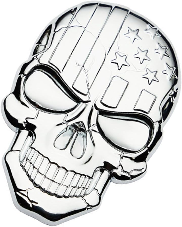 3D Zinc Alloy Skull Car Emblem USA Flag Design Silver Exterior Accessory For Trucks And Cars - Image 1