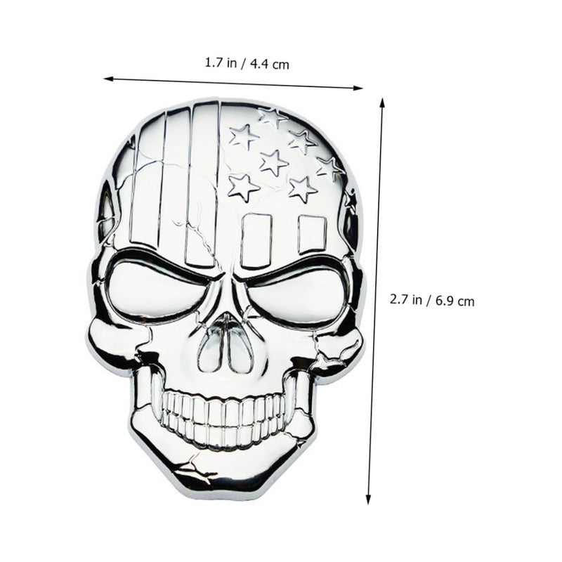 3D Zinc Alloy Skull Car Emblem USA Flag Design Silver Exterior Accessory For Trucks And Cars - Image 3