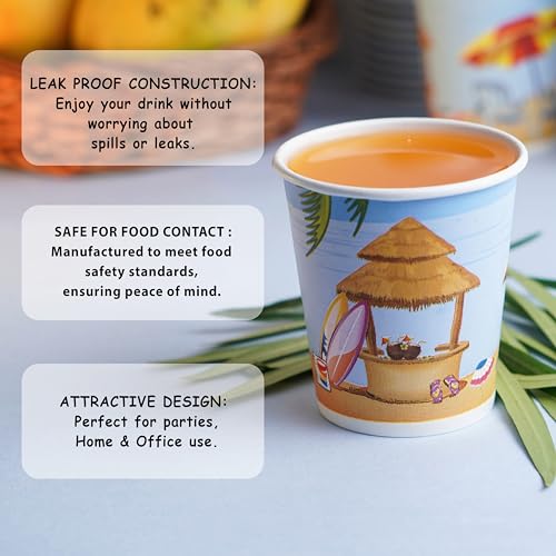 PARICOTT 200ml - 200 Cups | Seabeach Printed Disposable Paper Cups | Use & Throw for Tea, Coffee, Juice, Water, Wine, Cocktail, Party, Picnic, Events, Wedding - Eco-Friendly - Image 2