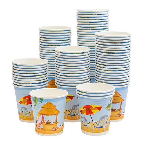 PARICOTT 200ml - 200 Cups | Seabeach Printed Disposable Paper Cups | Use & Throw for Tea, Coffee, Juice, Water, Wine, Cocktail, Party, Picnic, Events, Wedding - Eco-Friendly - Image 1