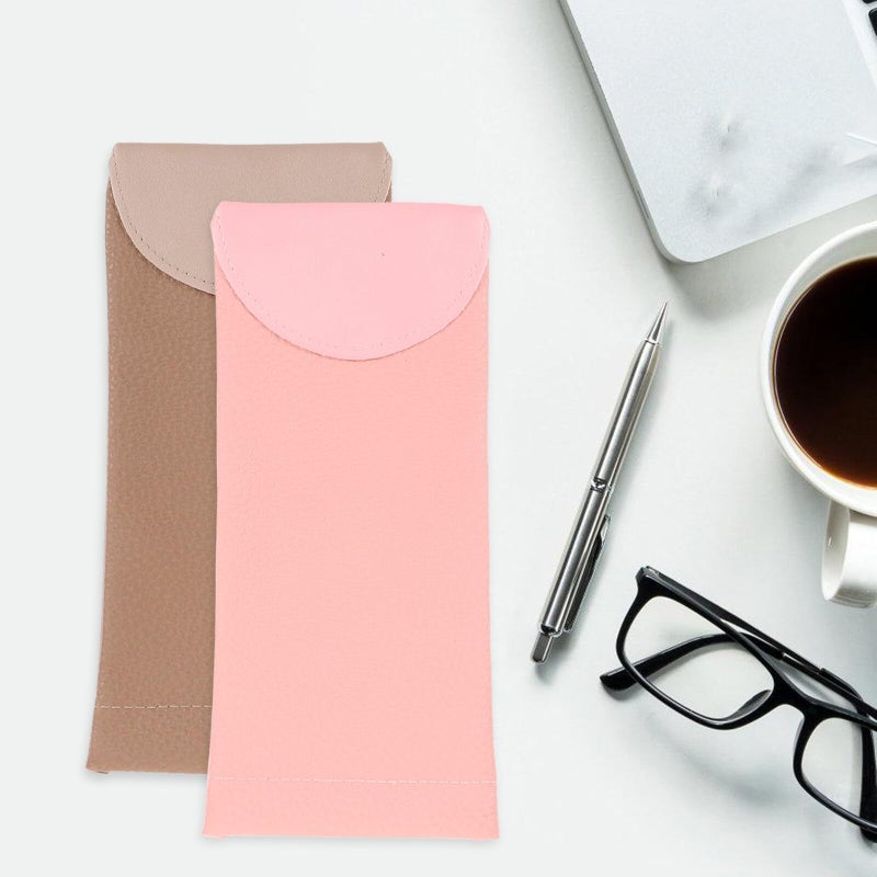 حافظة نظارات من الجلد ومجموعة حامل النظارات الشمسية بلون المشمي والوردي الفاتح للسفر - Image 5