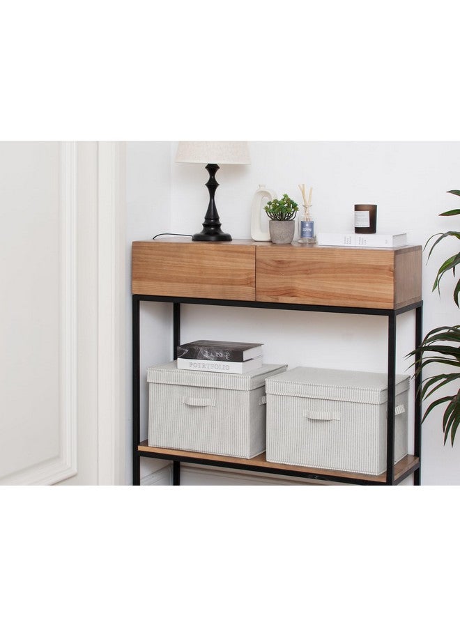 StorageWorks Fabric Storage Bins with lid, Decorative Boxes for Shelves, Closet Organizer Basket with Handles, Jumbo, Gray and White Stripes, 2-Pack - Image 5