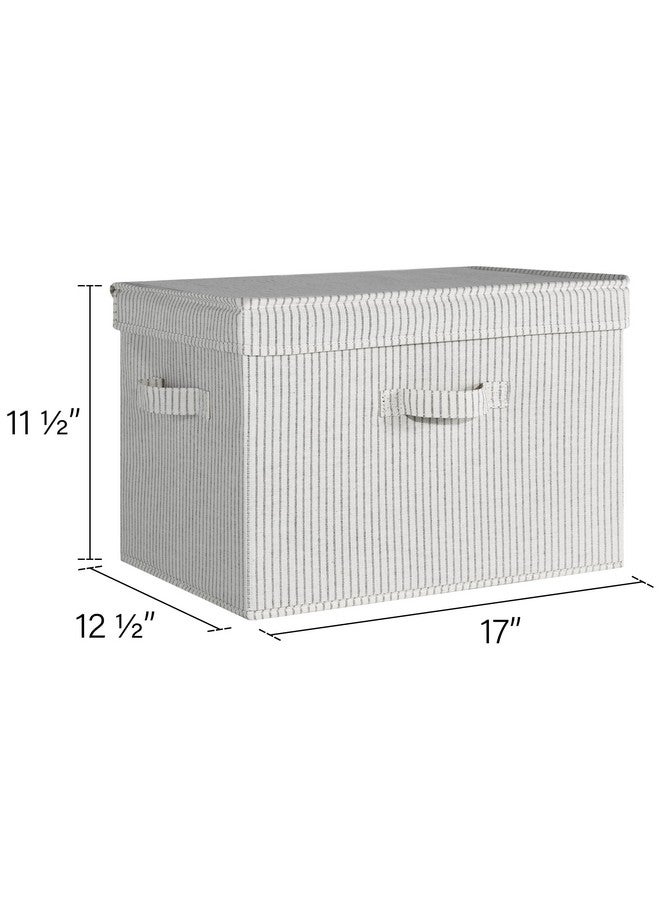 StorageWorks Fabric Storage Bins with lid, Decorative Boxes for Shelves, Closet Organizer Basket with Handles, Jumbo, Gray and White Stripes, 2-Pack - Image 2