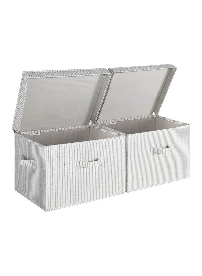 StorageWorks Fabric Storage Bins with lid, Decorative Boxes for Shelves, Closet Organizer Basket with Handles, Jumbo, Gray and White Stripes, 2-Pack - Image 1