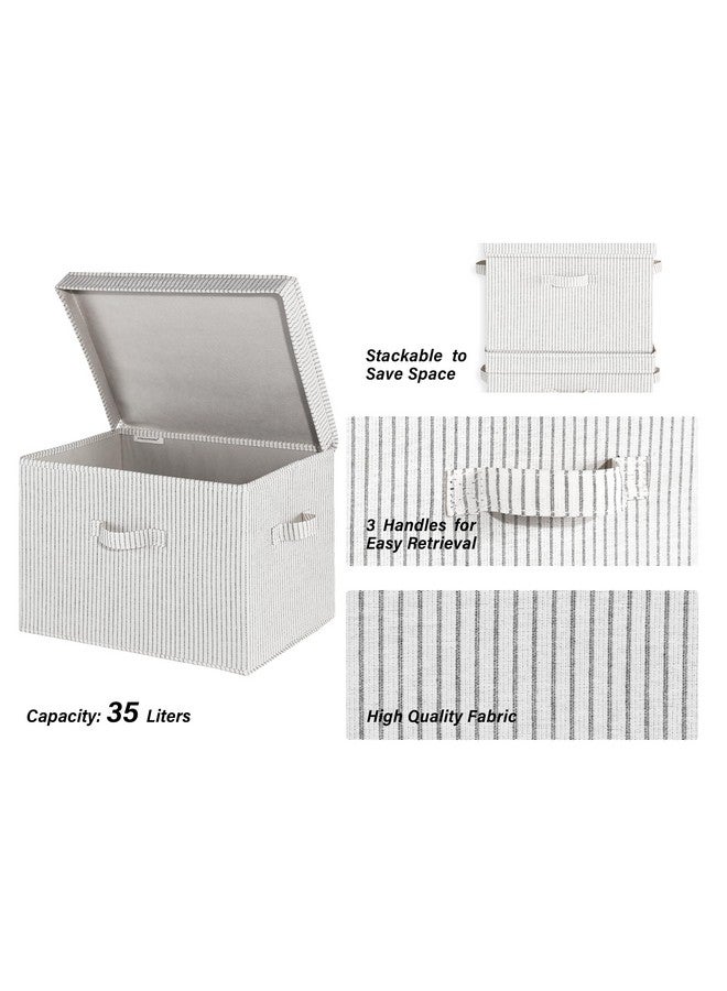 StorageWorks Fabric Storage Bins with lid, Decorative Boxes for Shelves, Closet Organizer Basket with Handles, Jumbo, Gray and White Stripes, 2-Pack - Image 3