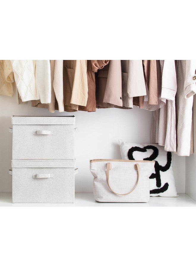 StorageWorks Fabric Storage Bins with lid, Decorative Boxes for Shelves, Closet Organizer Basket with Handles, Jumbo, Gray and White Stripes, 2-Pack - Image 4