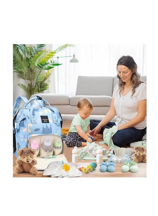Yoawllty - Diaper Bag Backpack Baby Essentials Travel Tote,Multifunction Waterproof Baby Bag Diaper Changing Backpacks(Crown Blue) - Image 1
