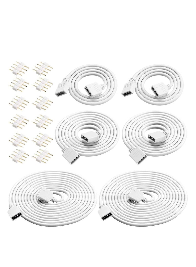 Excefore 6 Pieces 4 Pin RGB Extension Cable LED Strip Connector Cord Wire Solderless Jumper Cables Kit with 12 for 5050 3528 Light (White,1.6 FT, 3.3 6.6 FT) - Image 1