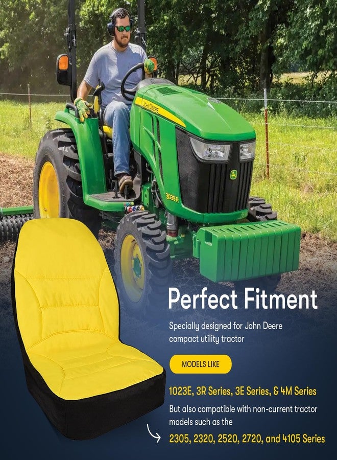 Sunluway غطاء مقعد مقاوم للماء LP95233 مبطن بقماش أكسفورد 300D لجرارات جون دير المدمجة متعددة الاستخدامات. غطاء مقعد بظهر يصل ارتفاعه إلى 18 بوصة. متوافق مع سلسلة 3E، وسلسلة 3R، وسلسلة 4M، وجرارات 1023E. - Image 3