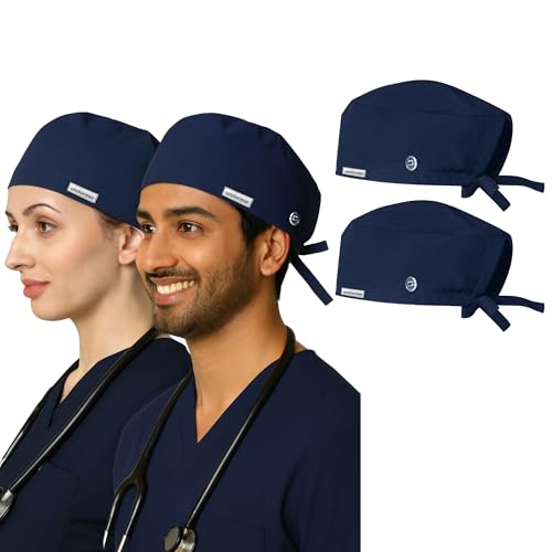 uniformer Unisex Scrub Cap | Adjustable, Breathable, Sweat-Absorbent | Unisex Surgical Hat for Nurses, Doctors, Dentists, Vets (Navy Blue_Pack of 2) - Image 1