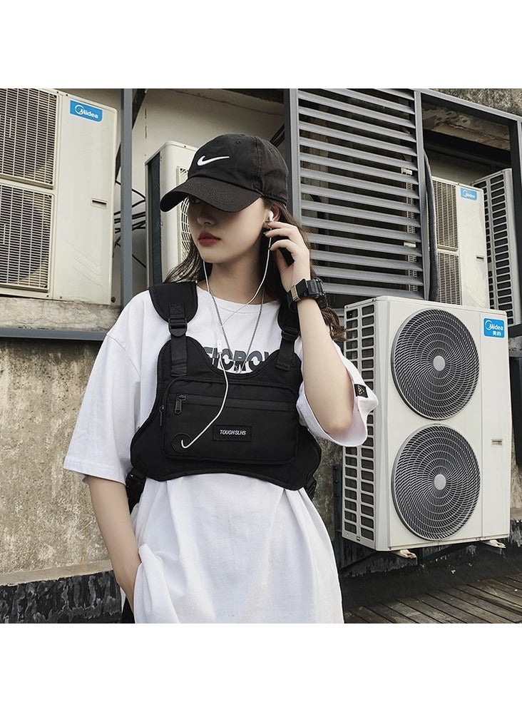 HIHILOOK Tactical Inspired Sports Chest Bag For Men and Women, Water Resistant Lightweight Running Vest Bag With Built-In Phone Charging Hole & Extra Storage For Workouts, Cycling & Hiking - Image 1