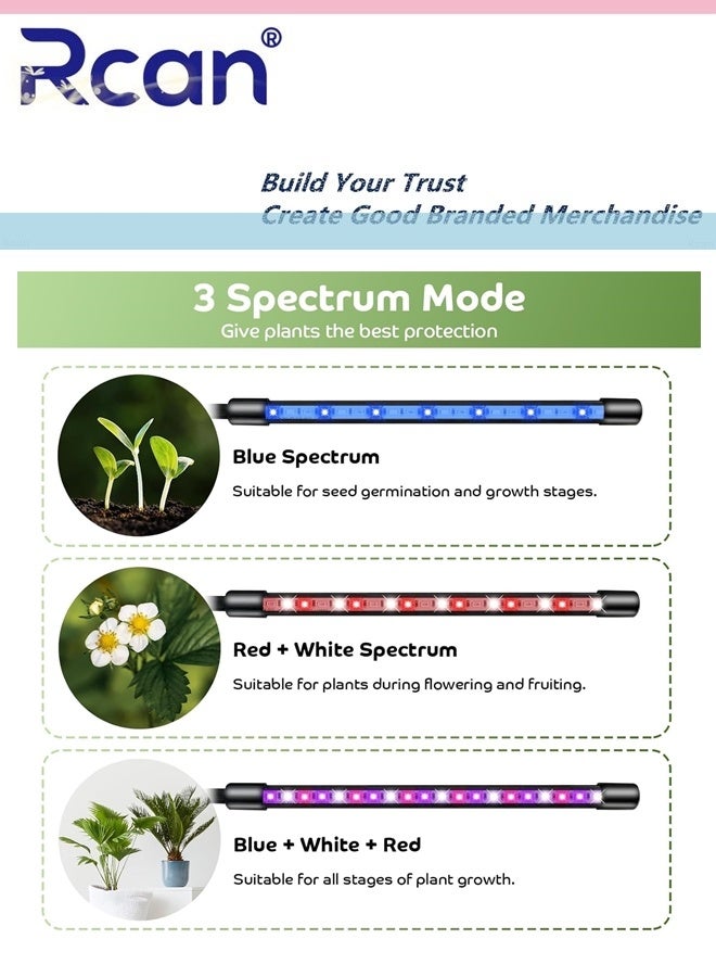ركان مصابيح نمو 2 رؤوس للنباتات الداخلية، مصابيح نمو قابلة للتثبيت مع مؤقت، مصابيح نمو كاملة الطيف لبدء البذور، عنق إوزة قابل للتعديل مناسب لشتلات النباتات الداخلية ونمو النباتات المختلفة - Image 3