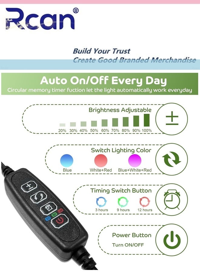 ركان مصابيح نمو 2 رؤوس للنباتات الداخلية، مصابيح نمو قابلة للتثبيت مع مؤقت، مصابيح نمو كاملة الطيف لبدء البذور، عنق إوزة قابل للتعديل مناسب لشتلات النباتات الداخلية ونمو النباتات المختلفة - Image 4