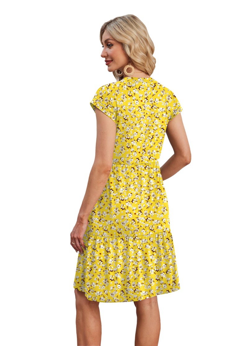 WIHOLL Dresses for Women Summer Dresses for Women 2026 Boho Sundress Spring Hawaiian Beach Vacation Clothes Casual Sundresses Swing Tiered Mini Dress Floral Yellow White L - Image 5