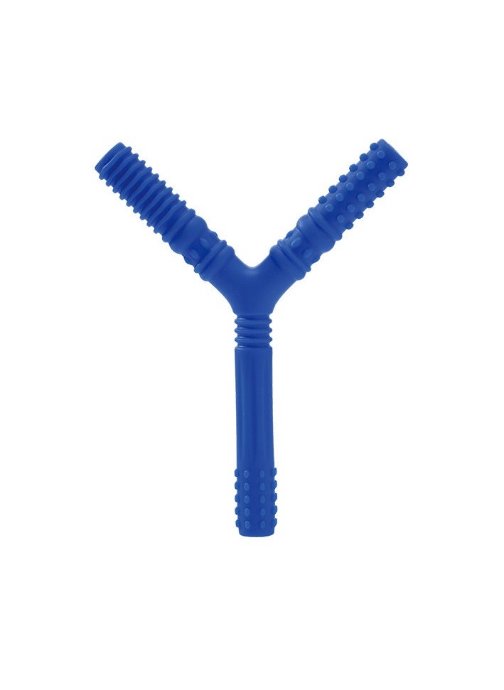 platube - Baby Teething Tube, Soft And Durable Infant Teething Toys, Easy To Clean Hollow Silicone Baby Teether, Lightweight And Flexible Chew Straws For Toddlers, (1pc, Y Shaped Blue) - Image 1