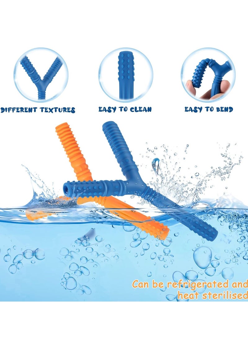platube - Baby Teething Tube, Soft And Durable Infant Teething Toys, Easy To Clean Hollow Silicone Baby Teether, Lightweight And Flexible Chew Straws For Toddlers, (1pc, Y Shaped Blue) - Image 1