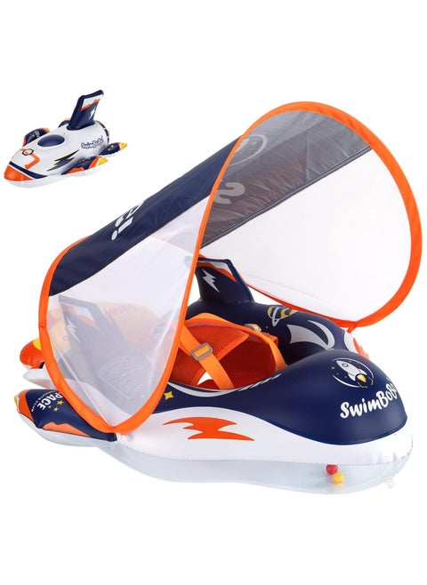 Baby Swim Float Inflatable Swimming Pool Float With Sun Protection Canopy For Age 6-36 months - Space