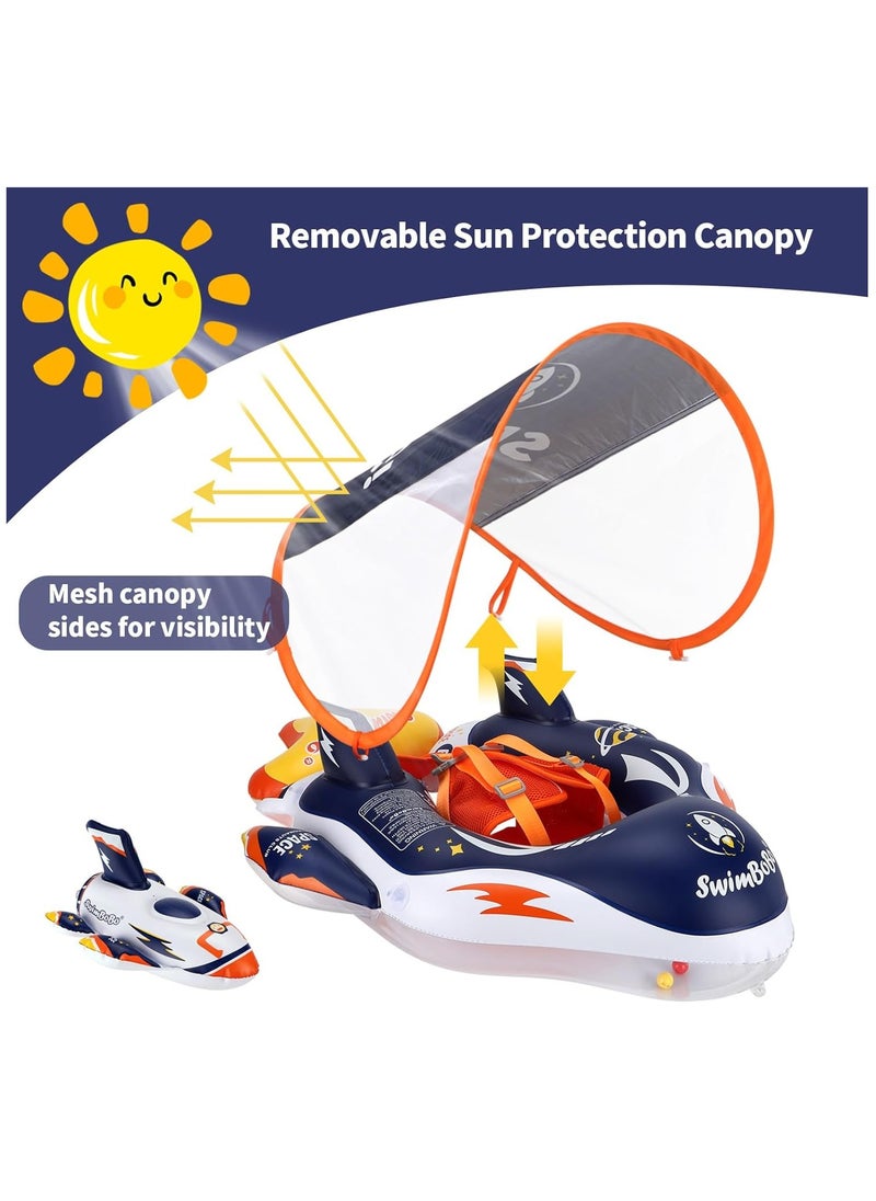 SwimBoBo - Baby Swim Float Inflatable Swimming Pool Float With Sun Protection Canopy For Age 6-36 months - Space - Image 1