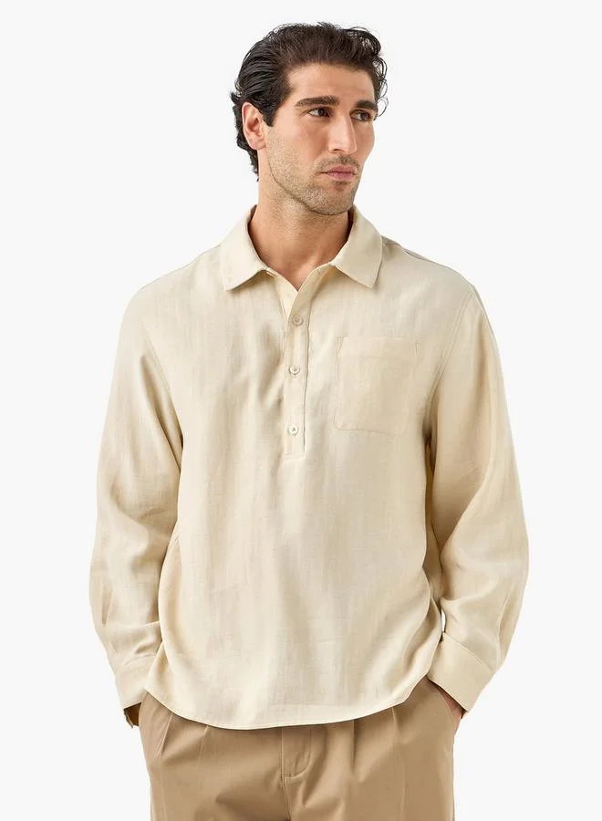 Iconic Iconic Regular Fit Collared Shirt with Chest Pocket
