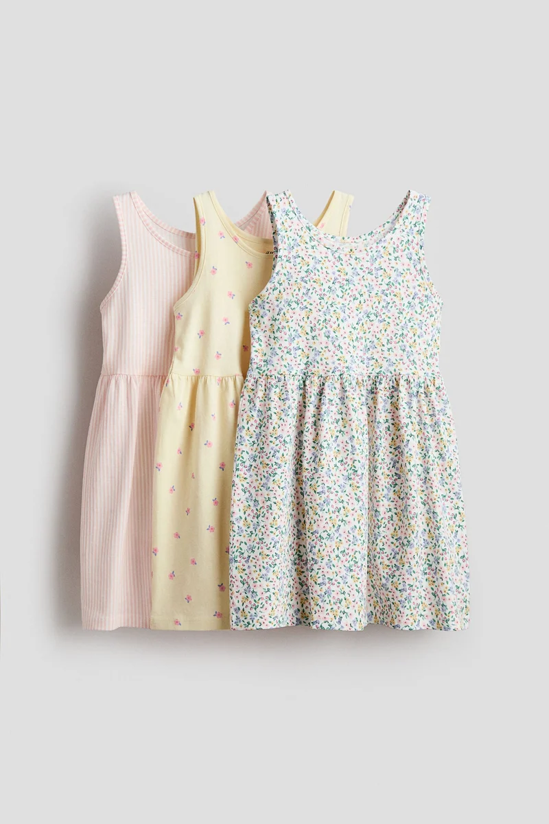 اتش اند ام فساتين قطنية بتصميم مطبوع- عبوة من 3 قطع