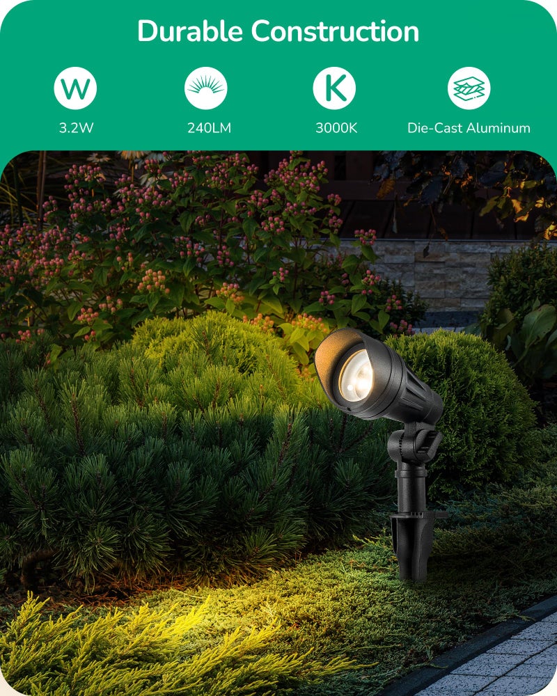 EDISHINE Low Voltage LED Landscape Lights with 35Â° Beam Angle, 3.2W 240LM 3000K Outdoor Landscape Lighting, CRI 80, Waterproof SpotLights for Trees, House, Yard, Garden, ETL Listed, 4 Pack - Image 2