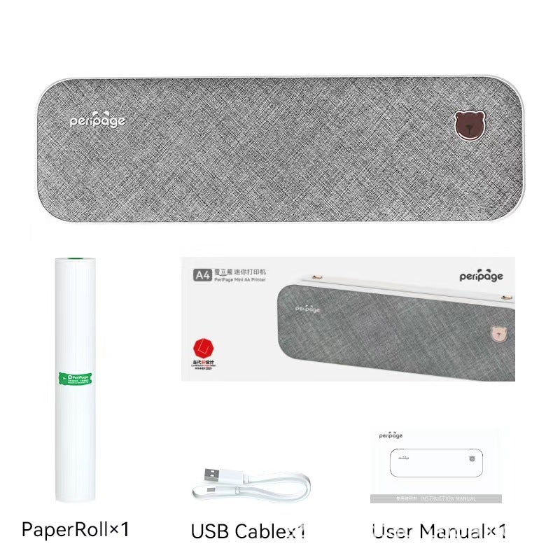 Peripage Aili Bear A4 Ink-Free Small Homework Test Paper Office Portable Mini Hd Brush Printer - Image 1