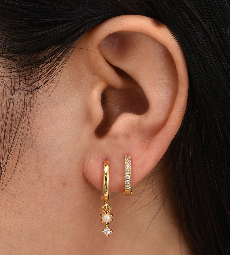 YEEZII Gold Stud Earrings for Women, 6 Pairs 14K Hypoallergenic Cartilage Earrings for Multiple Piercing, Dainty Small Stackable Hoop Ball Earrings Set (Gold-4 Pairs Chain) - Image 3