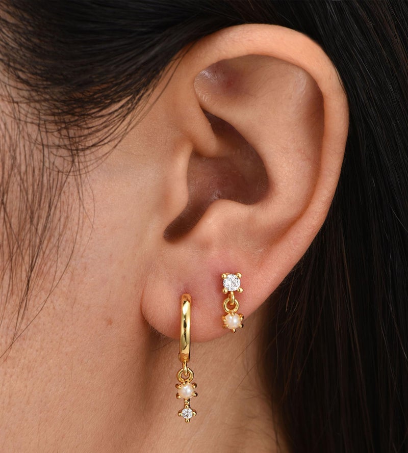 YEEZII Gold Stud Earrings for Women, 6 Pairs 14K Hypoallergenic Cartilage Earrings for Multiple Piercing, Dainty Small Stackable Hoop Ball Earrings Set (Gold-4 Pairs Chain) - Image 5