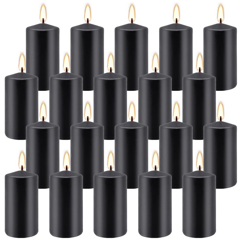 Grcdoyvl Set of 20 | 2-Inch Wide x 4-Inch Tall Black Pillar Candles - Elegant Décor for Home, Events, and Celebrations - Deep Black Finish - Image 1