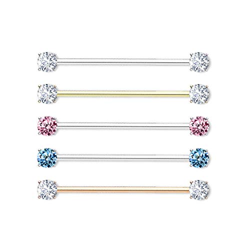 Pierced Owl 14GA 316L Surgical Steel Round CZ Crystal Industrial Barbell (Silver Tone) - Image 3