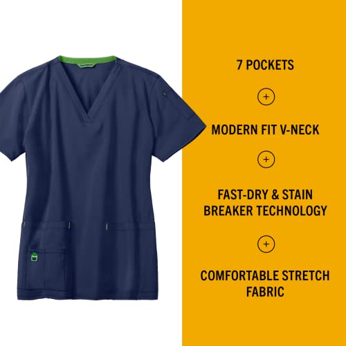 Carhartt Cross-Flex Scrubs for Women, V-Neck Scrub Tops - Navy, M - Image 2