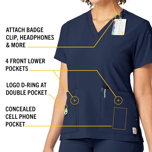Carhartt Cross-Flex Scrubs for Women, V-Neck Scrub Tops - Navy, M - Image 3