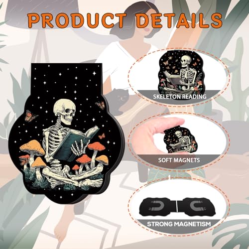 Wxiben Gothic Skeleton Bookmark Magnetic - 8 Pcs Skeleton Reading Bookmarks Magnetic Flower Skull Book Lover Book Marks Page Magnets Marker Clip Gifts for Women Men Students Teacher Reader Bookish - Image 3