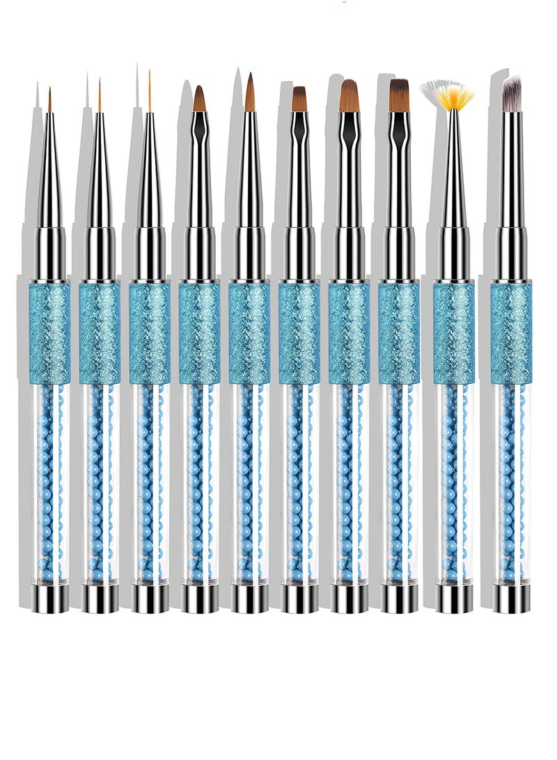 Y&D 10pcs Sable Hair Acrylic Nail Art Application Brushes With Cap, Tips Builder Brush, Painting Brush Set, Long Service Life, Easy To Operate, Transparent, Not Shed - Image 1
