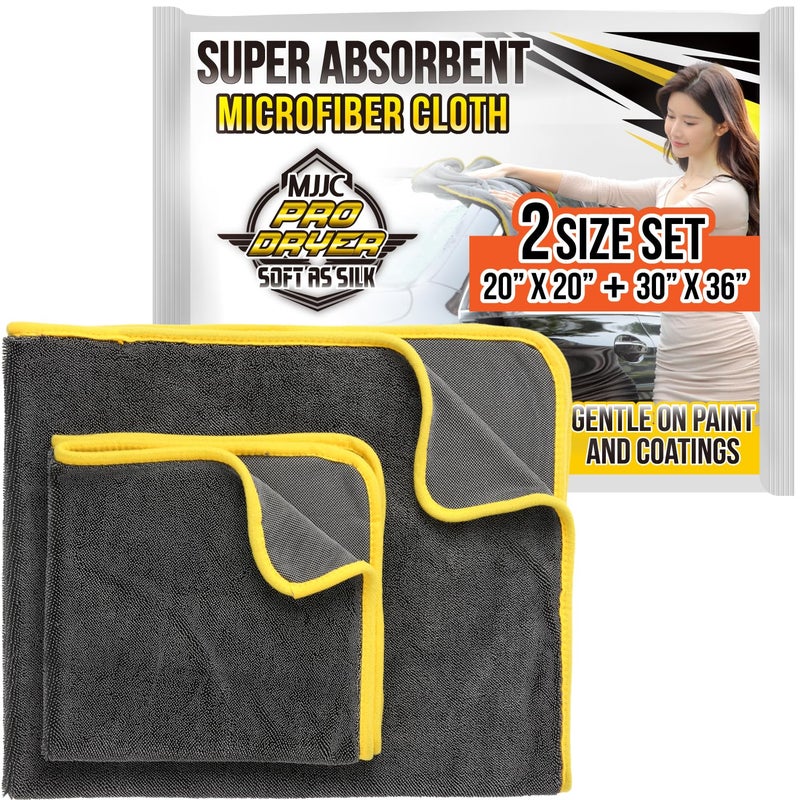 MJJC Pro Dryer Plush Silk Microfiber Drying Towel (2 Size Set (20â€ x 20â€) + (30â€ x 36â€)) Cars,Trucks, SUVs, RVs, Home - Image 1