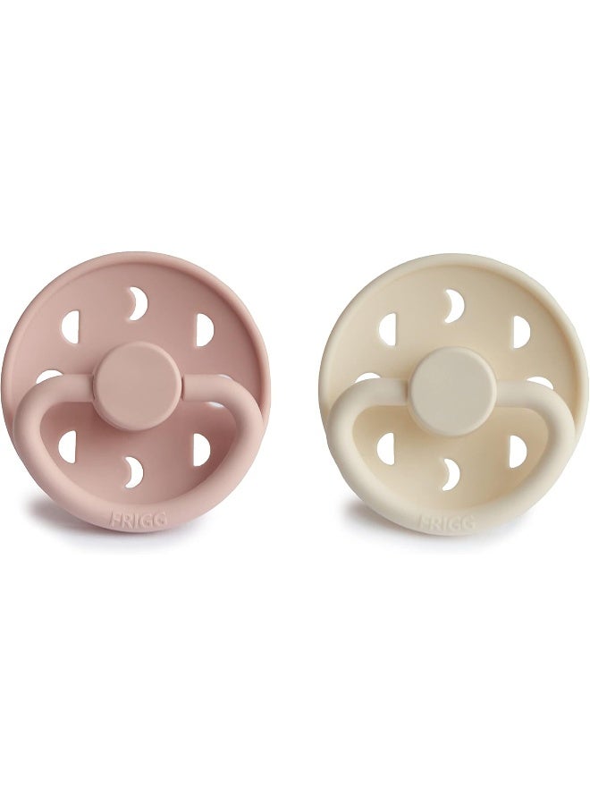 FRIGG لهاية FRIGG بتصميم مراحل القمر من السيليكون للأطفال من 6-18 شهرًا | عبوة من 2 مصاصة | حلمة دائرية خالية من اللاتكس مع فتحات هواء على شكل قمر | مصنوعة في الدنمارك - وردي/كريمي - Image 2